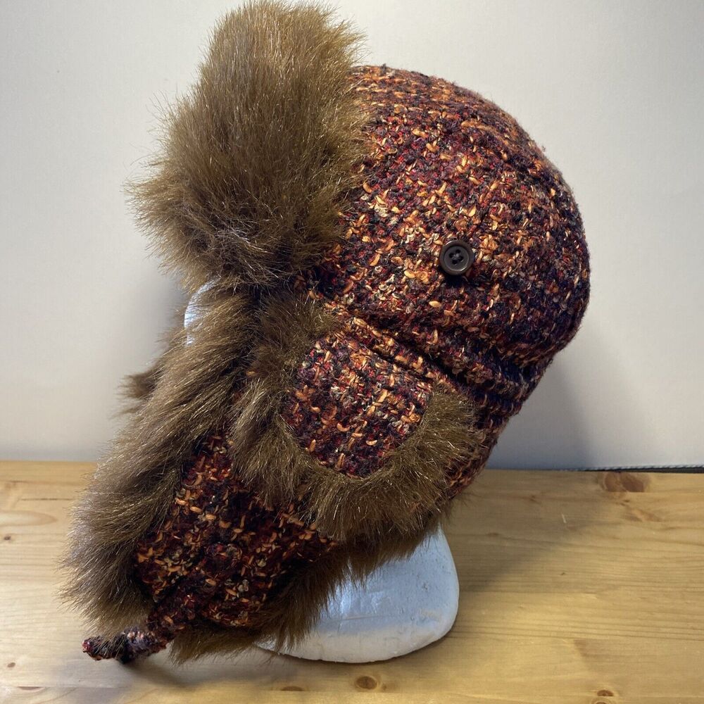 San Diego Hat Co. Ear Flap Hat Brown Wool Boucle w Faux Fur Trim 'Air Maui' OS